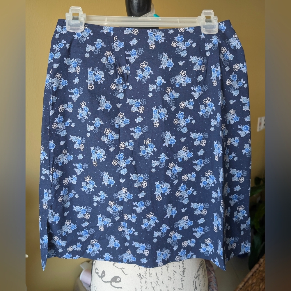 Y2K Route 66 Navy Blue & White Floral Cotton Skirt Size 6